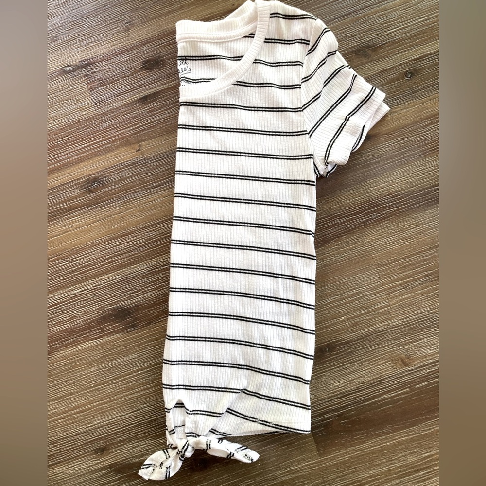 Striped Short Sleeve Tie Hem Top